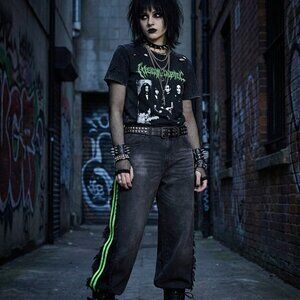 NWT VBRT Extra Wide Leg High Rise Denim with Neon‎ Stripe Size 11/29 Y2K Grunge